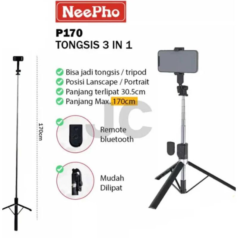 Selfie Stick Tripod | Extendable , Bluetooth Remote, Universal Smartphone Mount | Lightweight Design