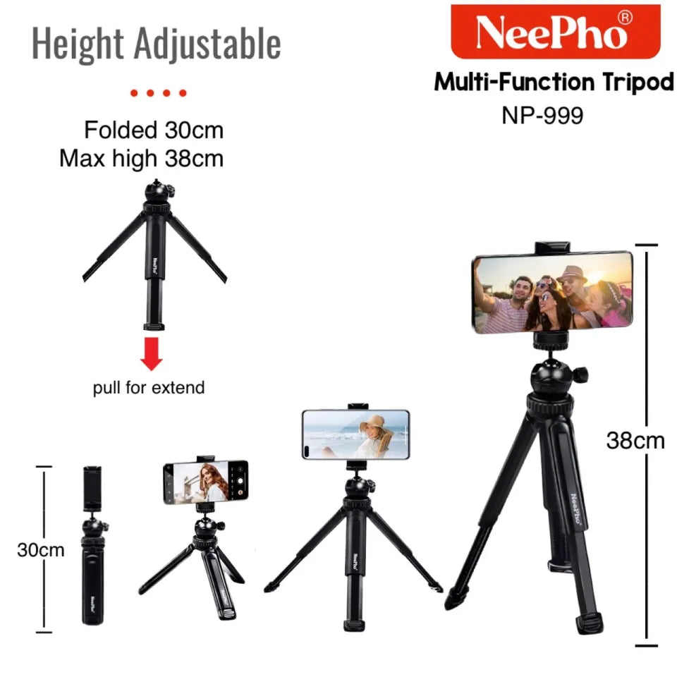 Nepho NP-999 2-in-1 Tripod & Extendable Selfie Stick | Portable Photography Stand