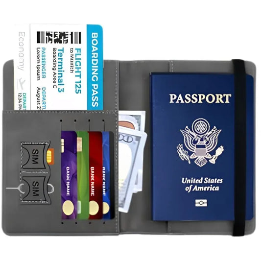 RFID Blocking Passport Wallet | PU Leather Travel Document Holder with Card & Cash Pockets | Random Color