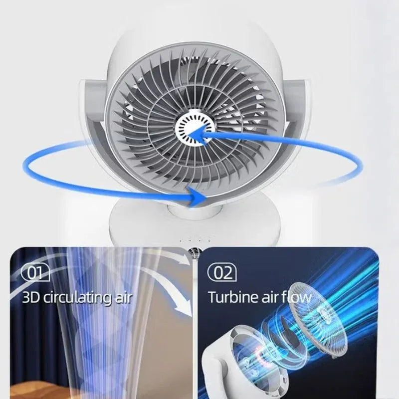 Oscillating Desktop Circulating Fan FT-905 | Rechargeable Mini Table Fan with LED Display & 3 Speeds