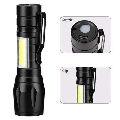 Metal COB Flashlight Torch  | Mini Rechargeable LED Work Light & Waterproof Emergency Penlight