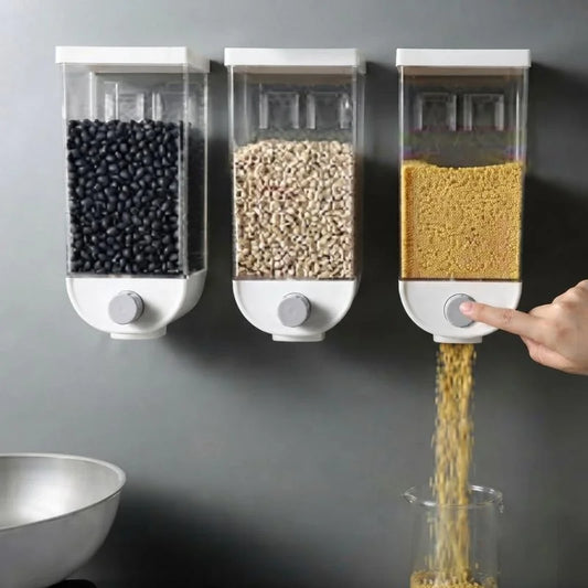 Wall Mounted Cereal Dispenser | 1.5L One-Touch Grain Storage Container
