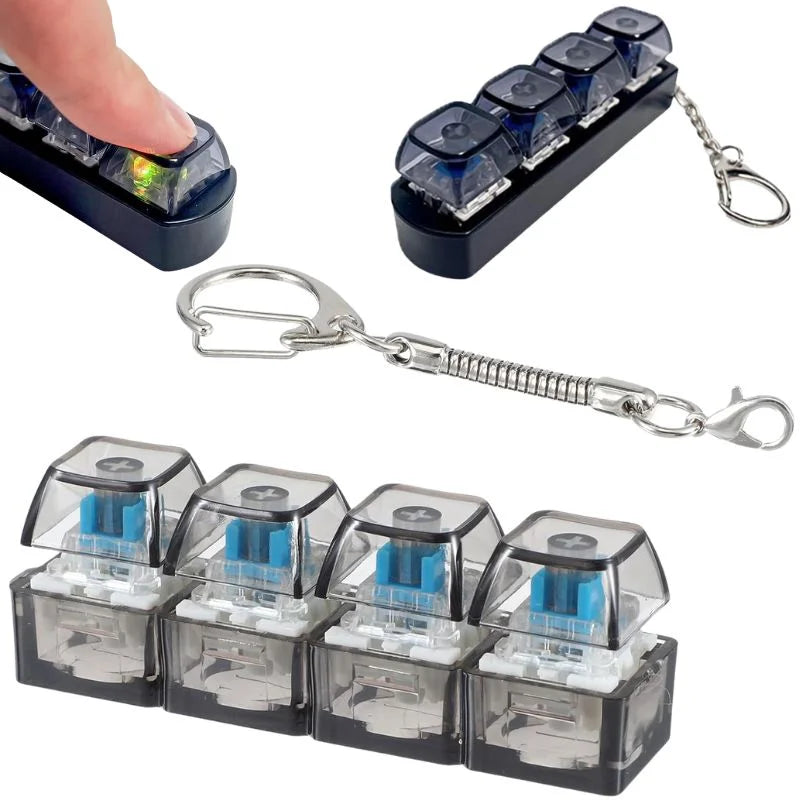 4-Key Mechanical Keyboard Clicker Keychain with Light | Stress Relief Fidget Toy