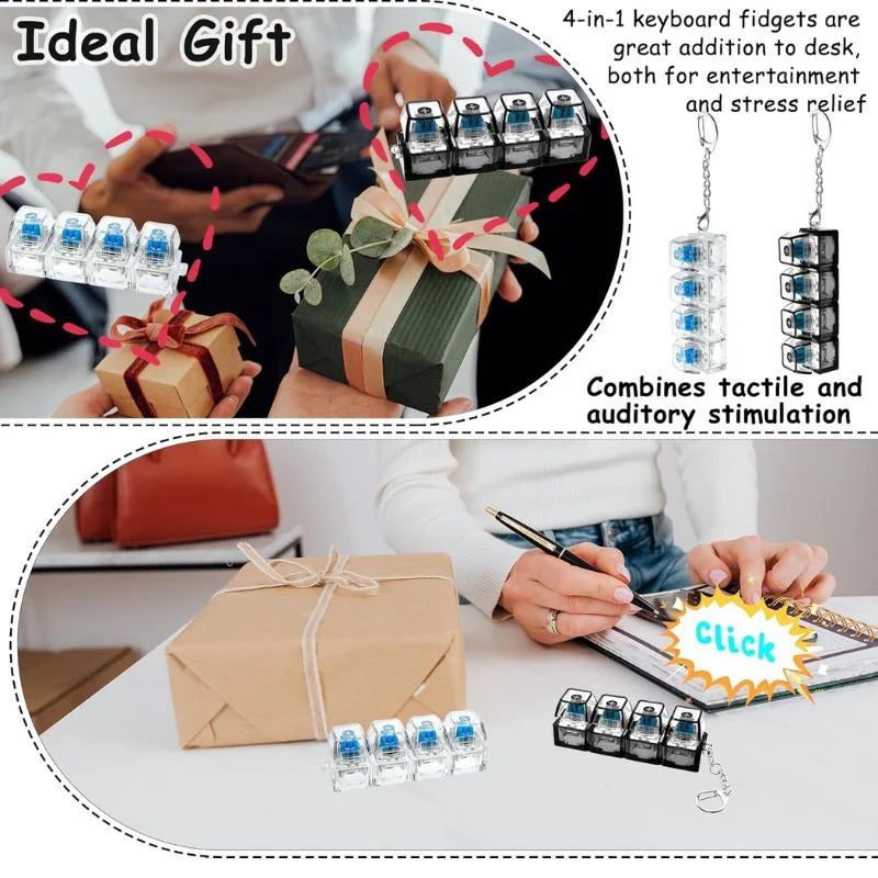 4-Key Mechanical Keyboard Clicker Keychain with Light | Stress Relief Fidget Toy