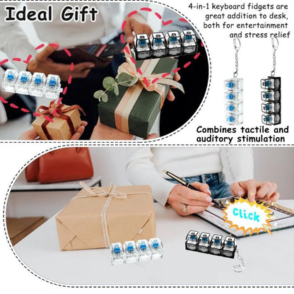 4-Key Mechanical Keyboard Clicker Keychain with Light | Stress Relief Fidget Toy