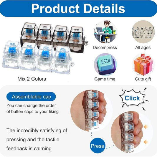 4-Key Mechanical Keyboard Clicker Keychain with Light | Stress Relief Fidget Toy