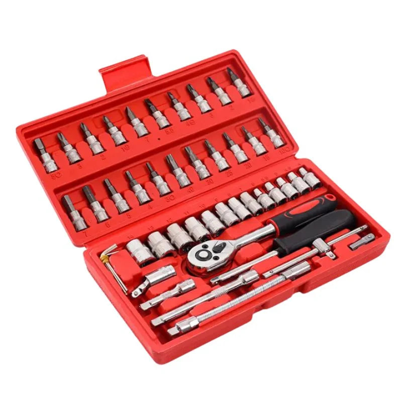46-Piece Ratchet Socket Tool Kit | Chrome Vanadium Steel