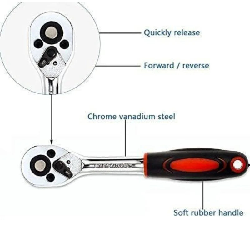 46-Piece Ratchet Socket Tool Kit | Chrome Vanadium Steel