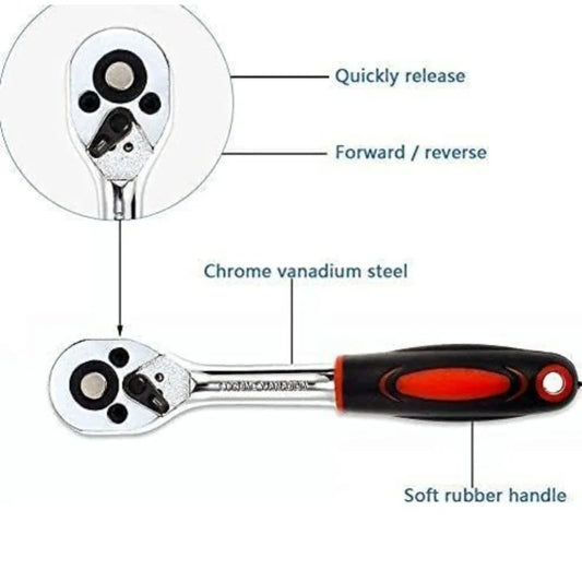 46-Piece Ratchet Socket Tool Kit | Chrome Vanadium Steel