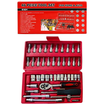 46-Piece Ratchet Socket Tool Kit | Chrome Vanadium Steel