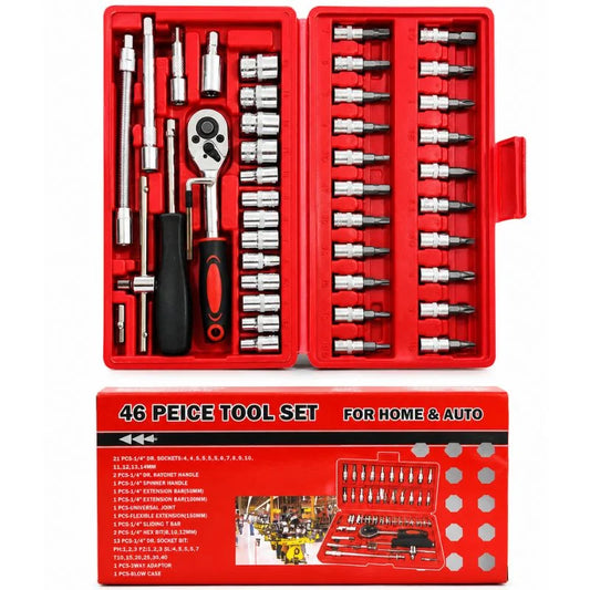 46-Piece Ratchet Socket Tool Kit | Chrome Vanadium Steel