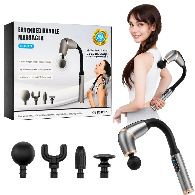 BLD-339 Long Handle Massage Gun | 4-Head Rechargeable Massager