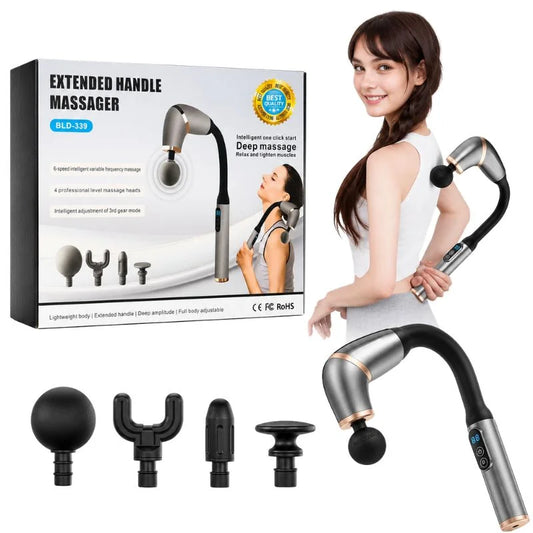 BLD-339 Long Handle Massage Gun | 4-Head Rechargeable Massager