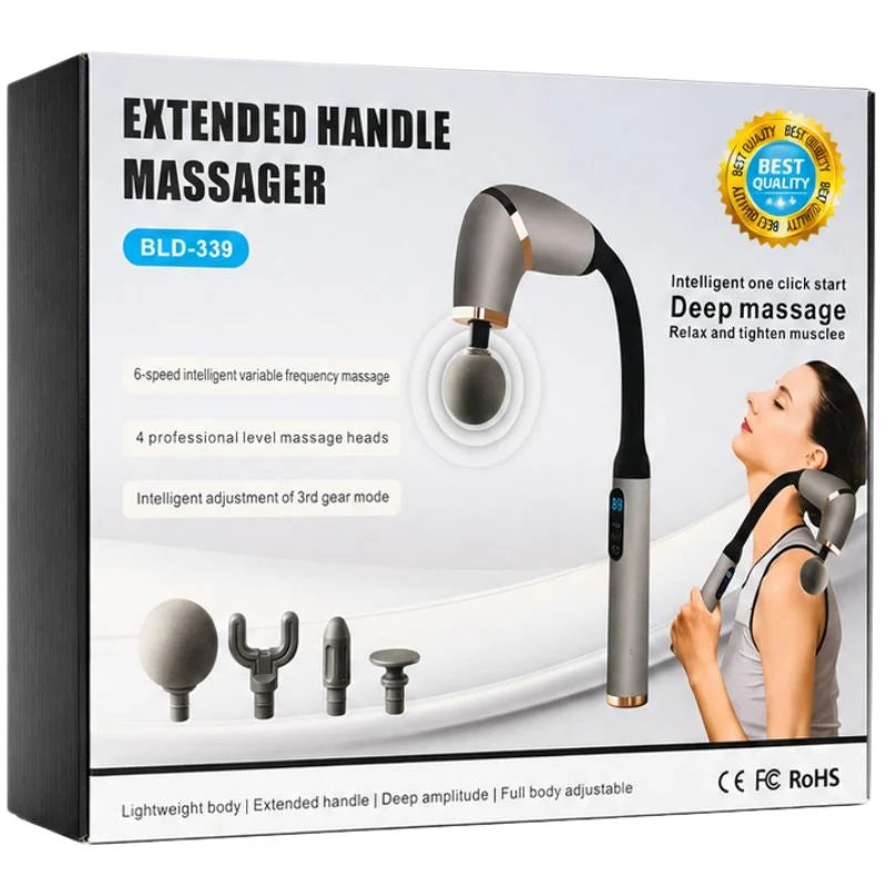 BLD-339 Long Handle Massage Gun | 4-Head Rechargeable Massager