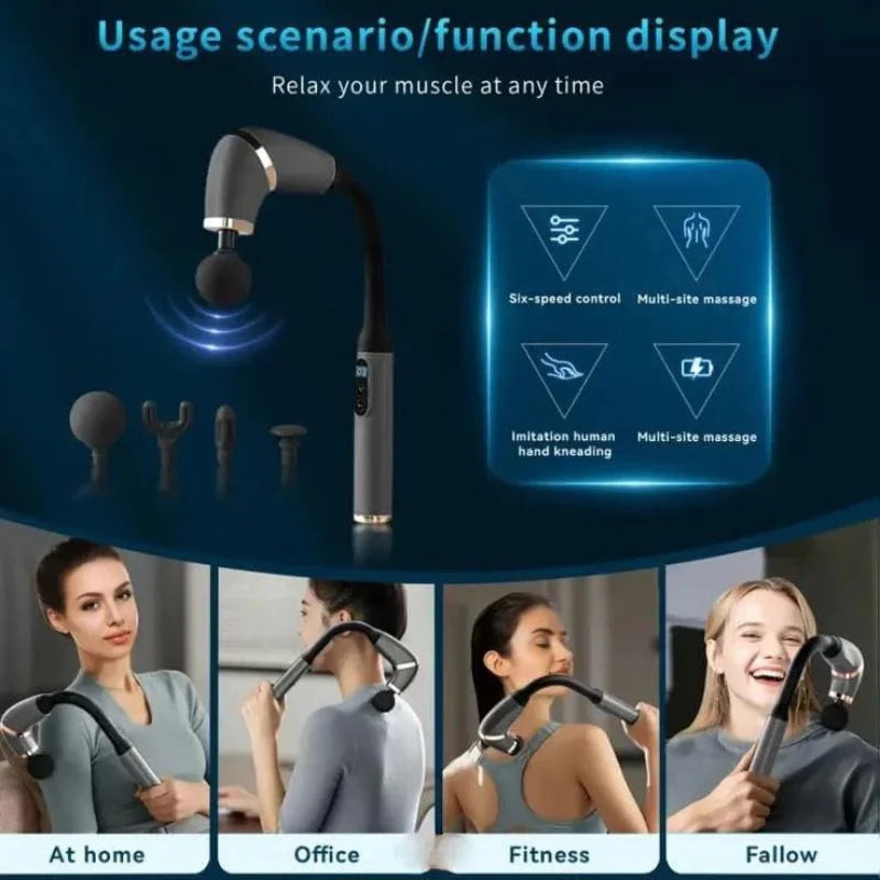 BLD-339 Long Handle Massage Gun | 4-Head Rechargeable Massager