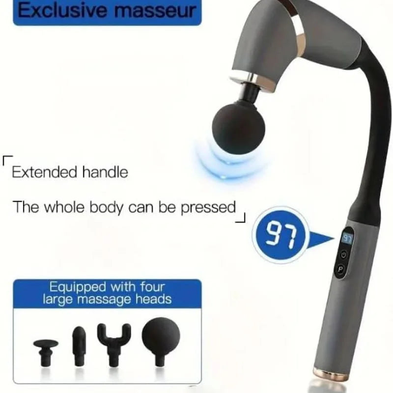 BLD-339 Long Handle Massage Gun | 4-Head Rechargeable Massager