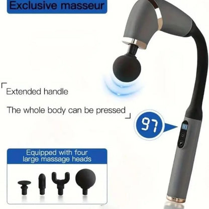 BLD-339 Long Handle Massage Gun | 4-Head Rechargeable Massager